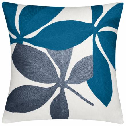 Judy Ross Textiles Hand-Embroidered Chain Stitch Fauna Throw Pillow cream/tropical blue/slate
